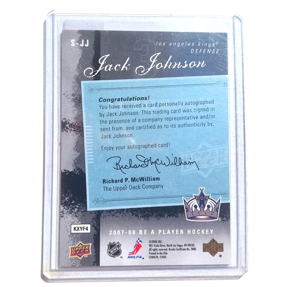 Jack Johnson Autograph Upper Deck Be A Player Los Angeles Hockey Card S-JJ - Picture 2 of 2